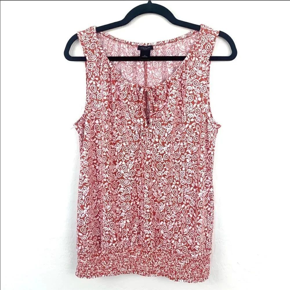 Ann Taylor burnt orange white floral boho top S